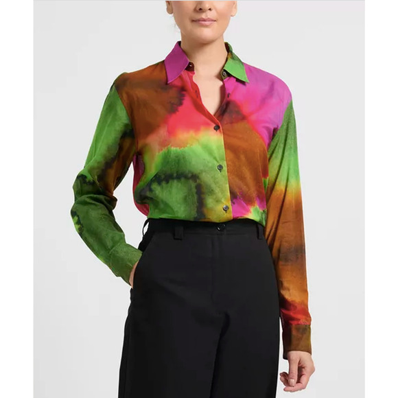 Dries Van Noten Clavelly Watercolor Print Collared Cotton Button Shirt Size 40 - Picture 10 of 11